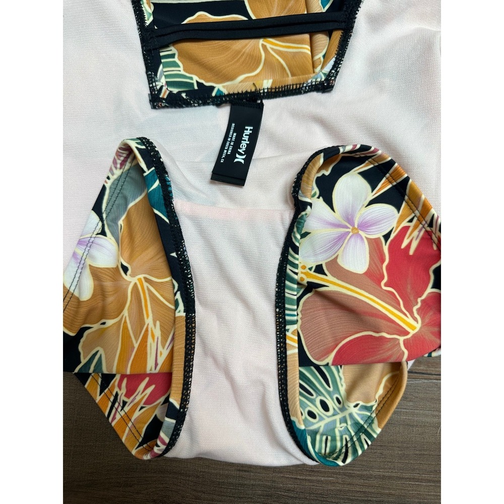 Hurley Women Rash Guard and One Piece Swimsuit Set Tropical Floral Black Size S - Picture 10 of 13